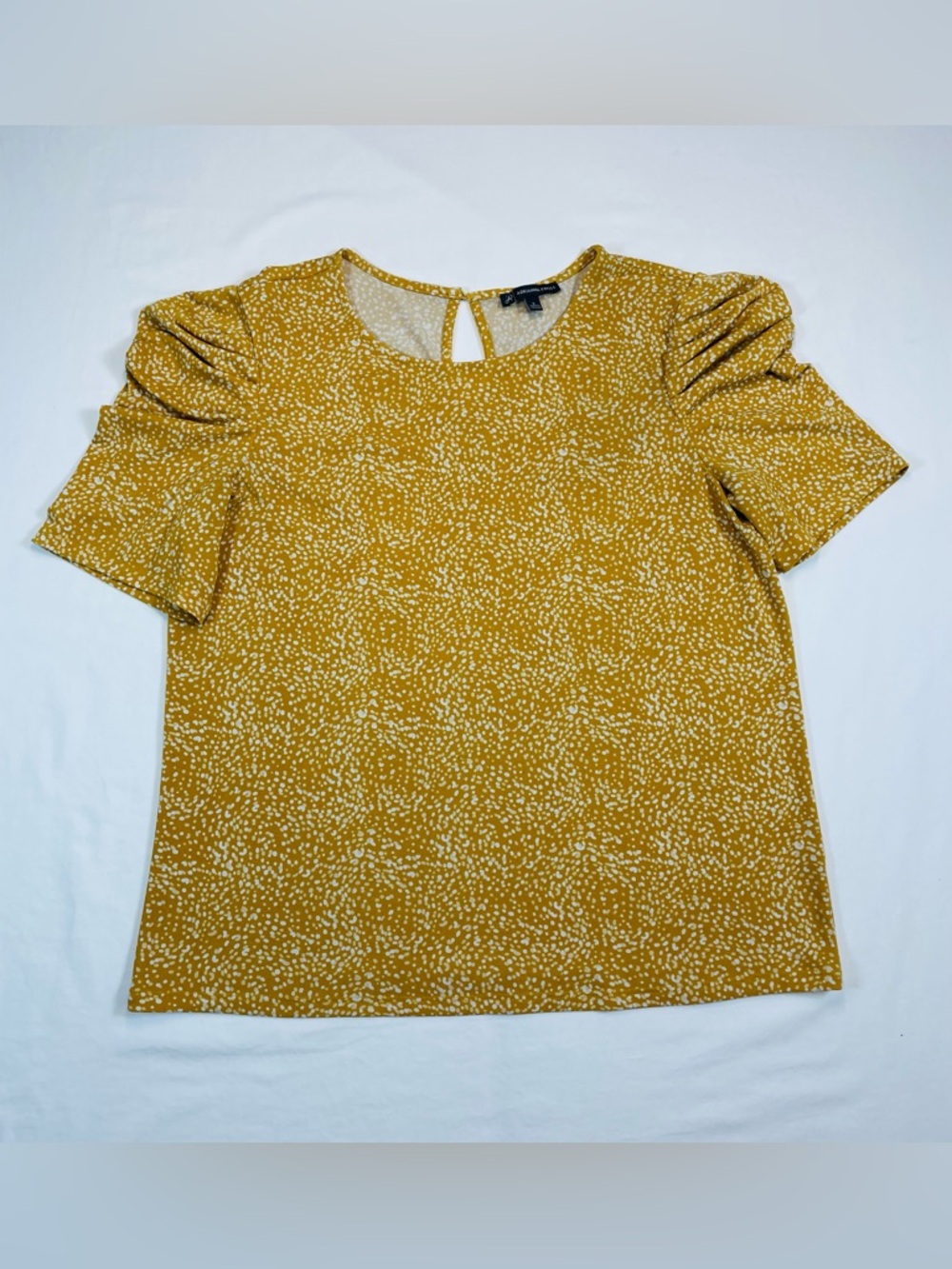 Adrianna Papell Mustard with White Speckle Puff-Sleeve Blouse